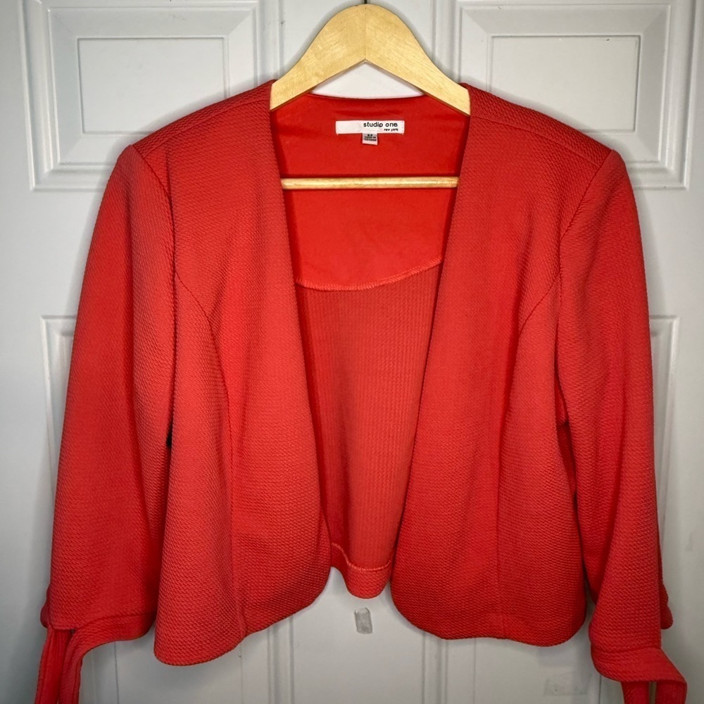 Studio One Vibrant Red Open Front Blazer